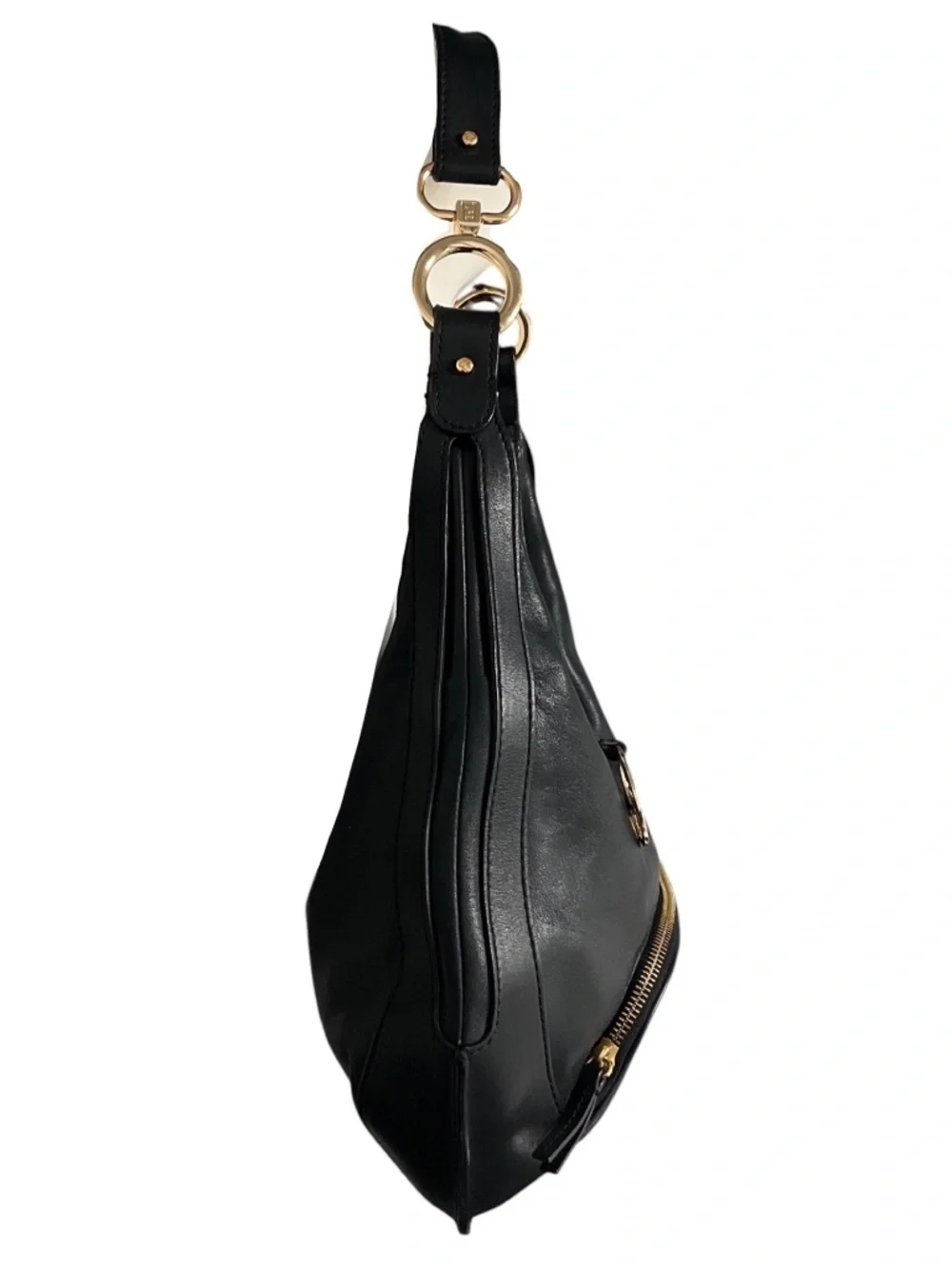 FENDI VINTAGE BLACK LEATHER HOBO BAG WITH GOLD HARDWARE